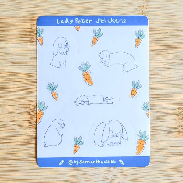 Lady Peter bunny rabbit  Illustrated sticker sheet