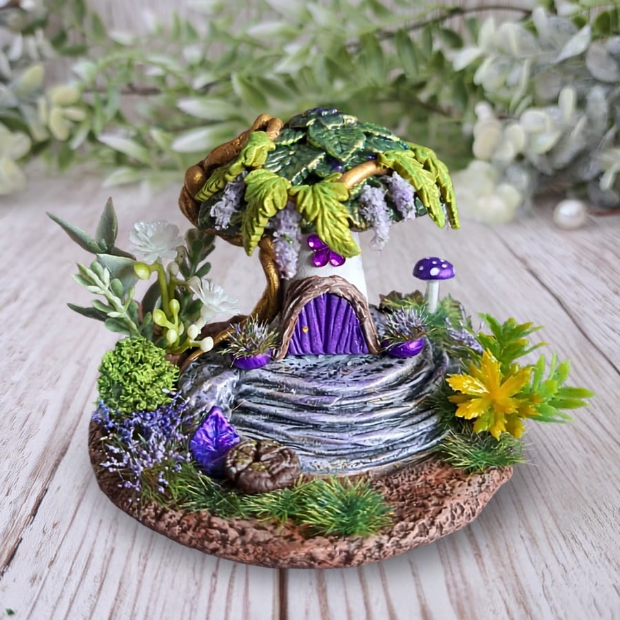Miniature Mushroom Fairy House - Wisteria