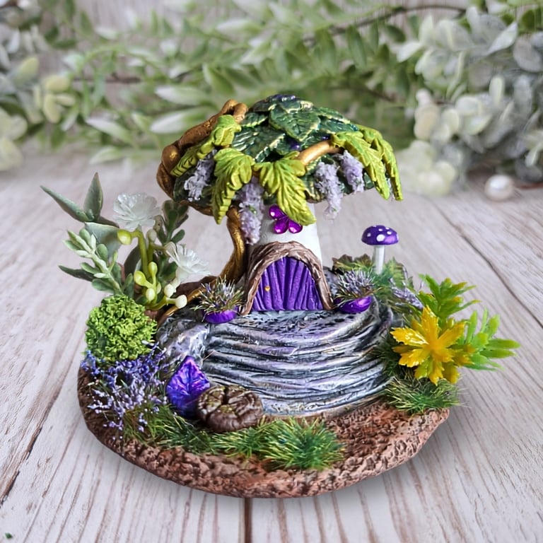 Miniature Mushroom Fairy House - Wisteria