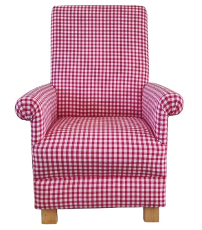Red Gingham Fabric Adult Armchair Chair Checked Accent Bedroom Kitchen 