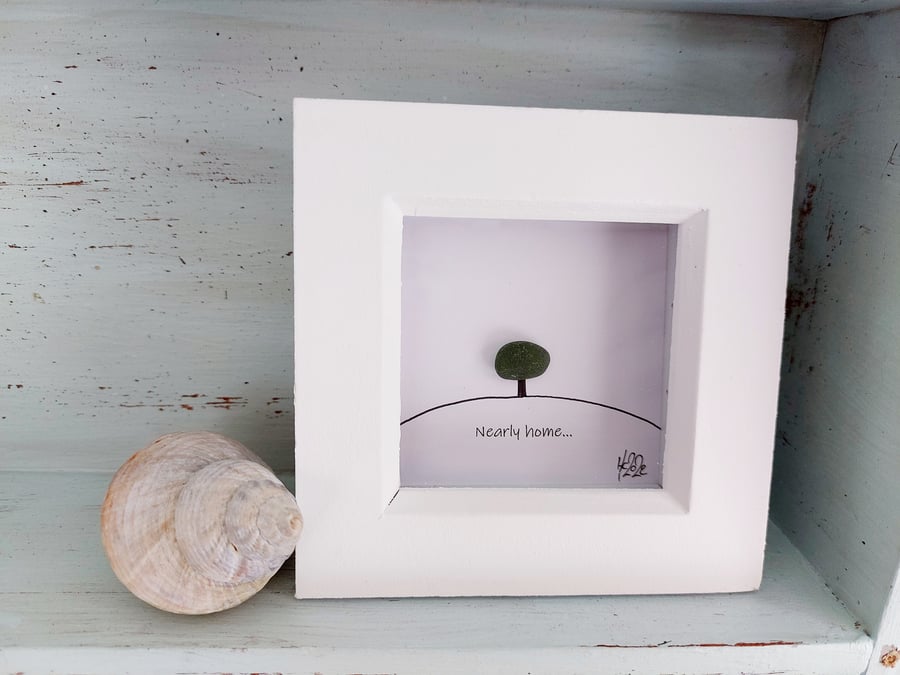Nearly Home Tree - Whittington Tump - White Framed Mini Sea Glass Art Picture