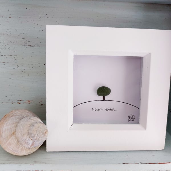 Nearly Home Tree - Whittington Tump - White Framed Mini Sea Glass Art Picture