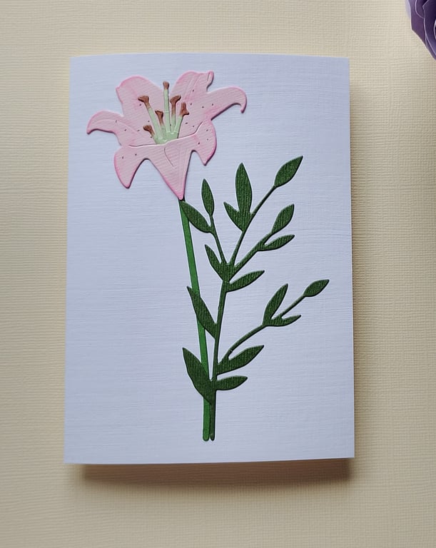 Light Pink Paper Lily - Flower Shop Moments, Blank Handmade Floral Card 