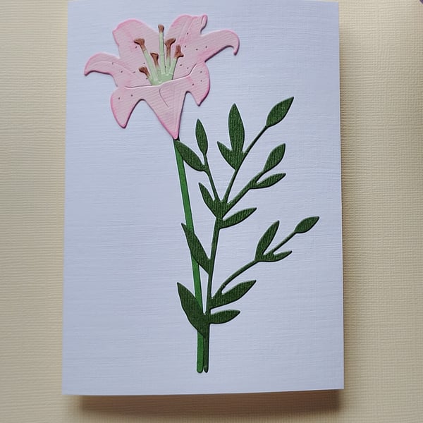 Light Pink Paper Lily - Flower Shop Moments, Blank Handmade Floral Card 