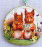 Red Squirrel decoupaged log slice wall decoration. - Image 1