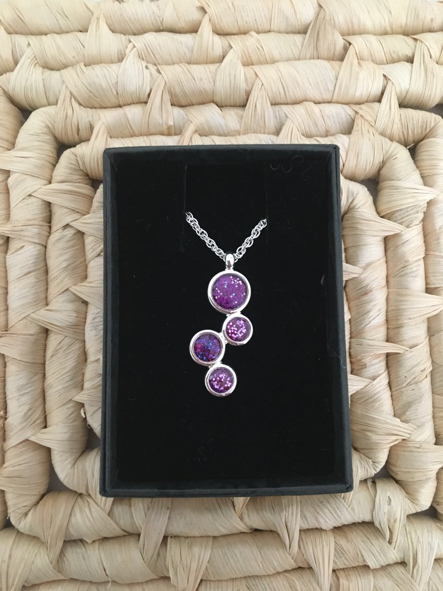 Delightful 4 Drop Pendant in Lavender-Pink and Silver