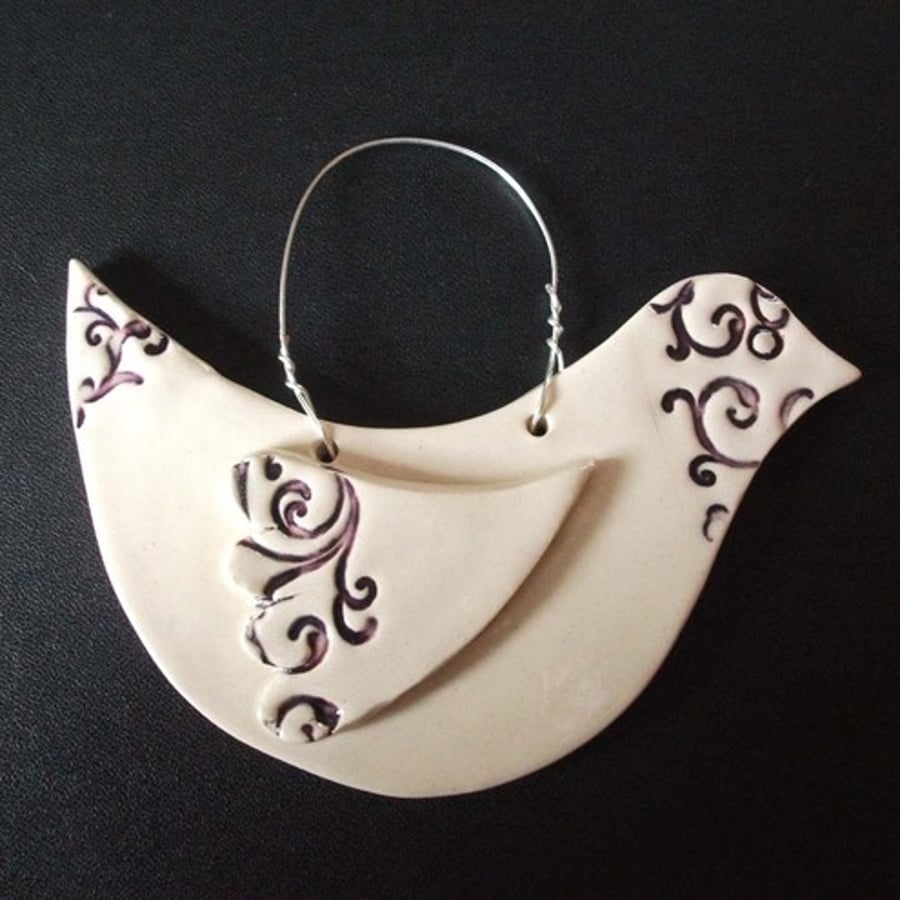 Ceramic bird decoration - purple