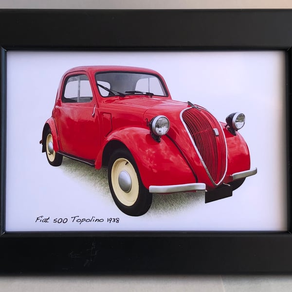 Fiat 500 Topolino 1938 - 4x6" Photograph in a Black or White frame