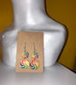 Wooden Button Earrings- Dangling Rainbow Swirls 