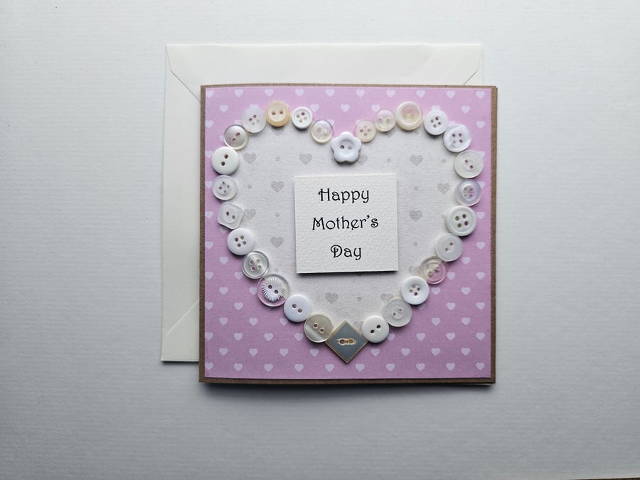 Pink and White Mother's Day Buttons Card Size 5" x 5"