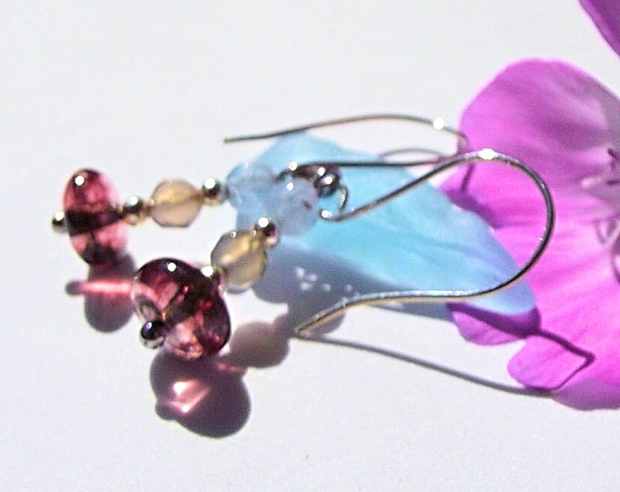 Purple grey and blue earrings