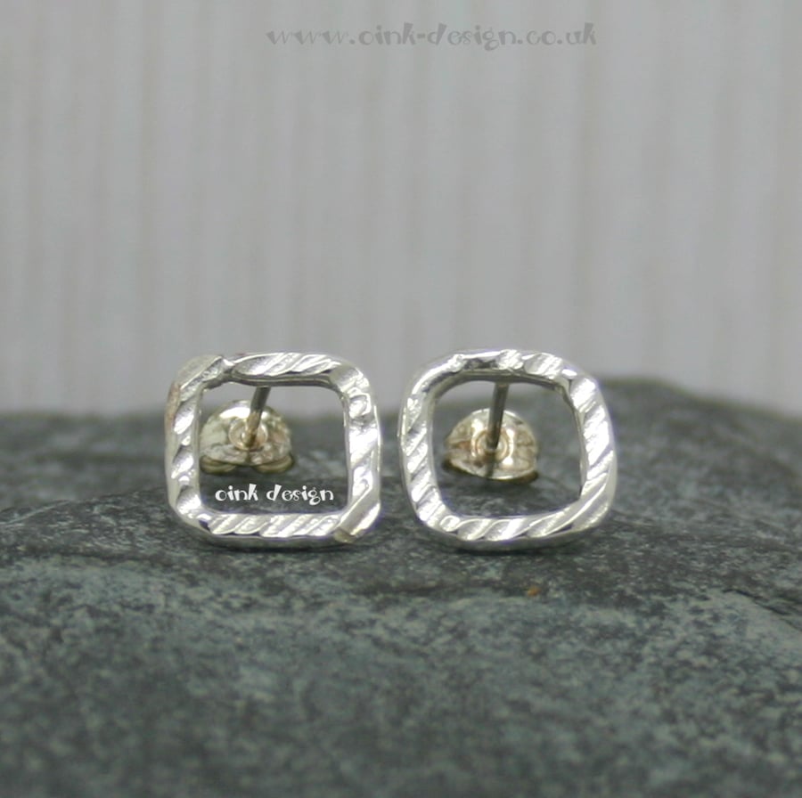Sterling silver textured square stud earrings