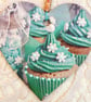 Christmas Decoration Ornament: Decoupaged Wooden Heart 15cm (6") Turquoise Cake - Image 2