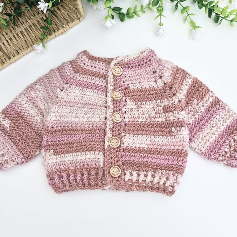 Handmade Baby Cardigan - Newborn to 1-2 Years - Crochet in Pinks
