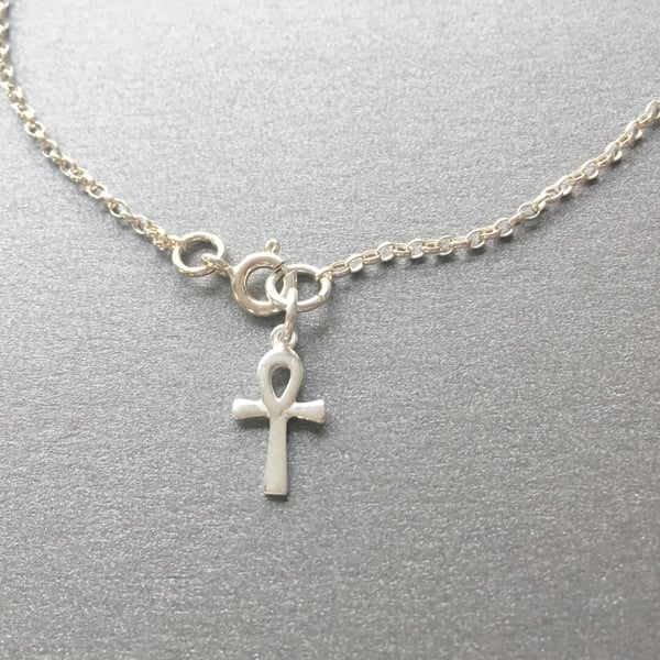 Sterling Silver Ankh Cross Charm Ankle Anklet, Foot Jewellery