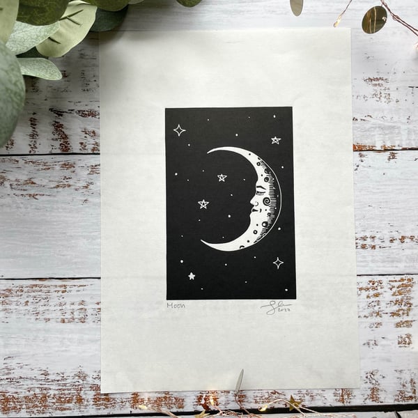 Moon lino print