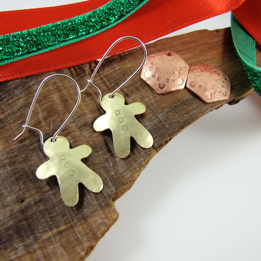 Sterling Silver Earrings & Two Sets of Festive Charms Snowflake & Ginerbread Men