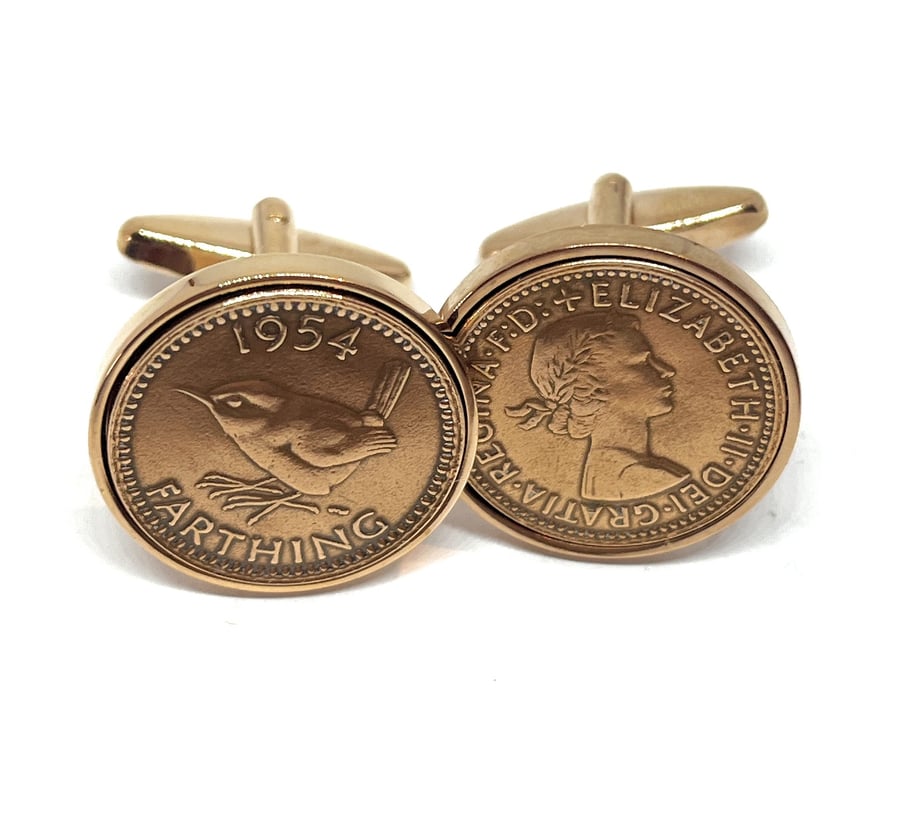 70th Birthday 1954 Gift Farthing Coin Cufflinks,Two tone design 70th Anniversary