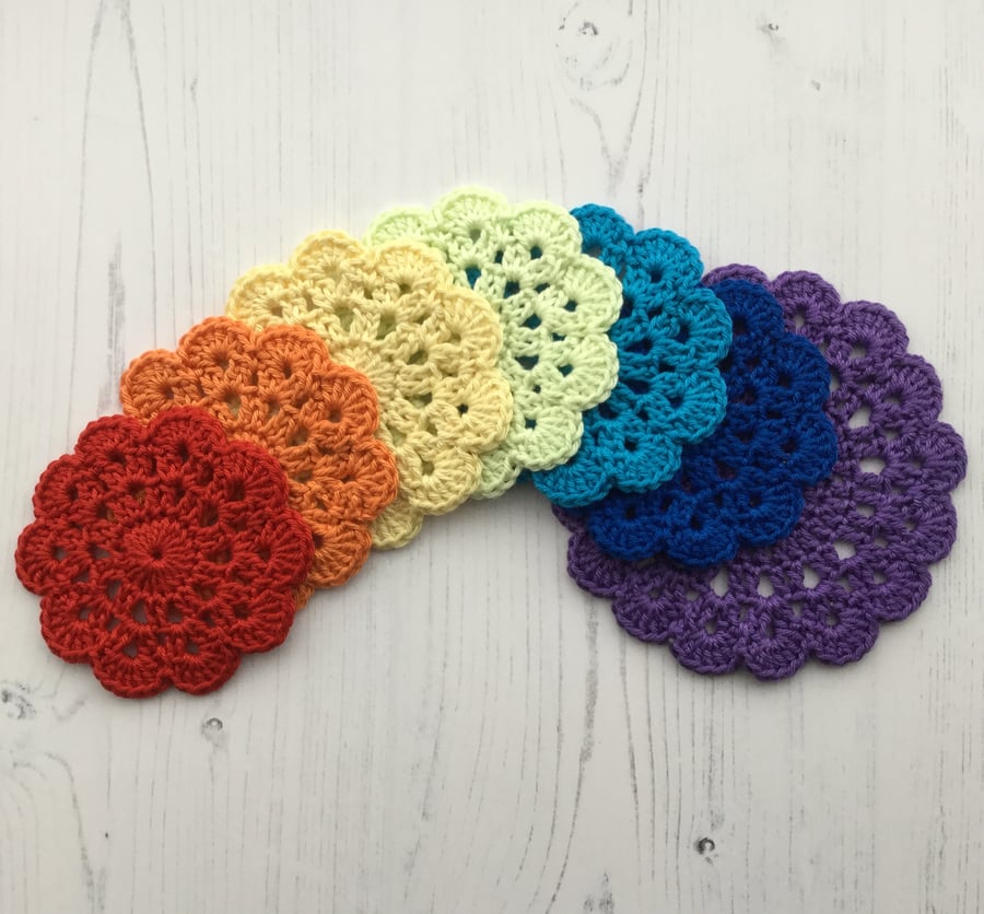 Crochet Rainbow Coaster Set