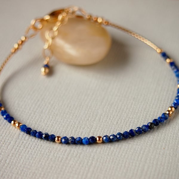 Blue Bracelet - Lapis Lazuli Gemstone Bracelet  - Skinny Bracelet - Gold Filled