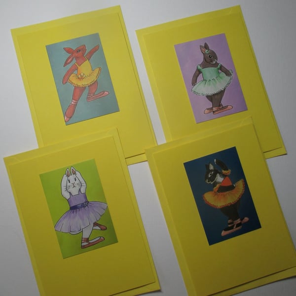 Bunny Rabbit Blank Greetings Card 4 Notelet Ballet Dancer Beautiful Bundle