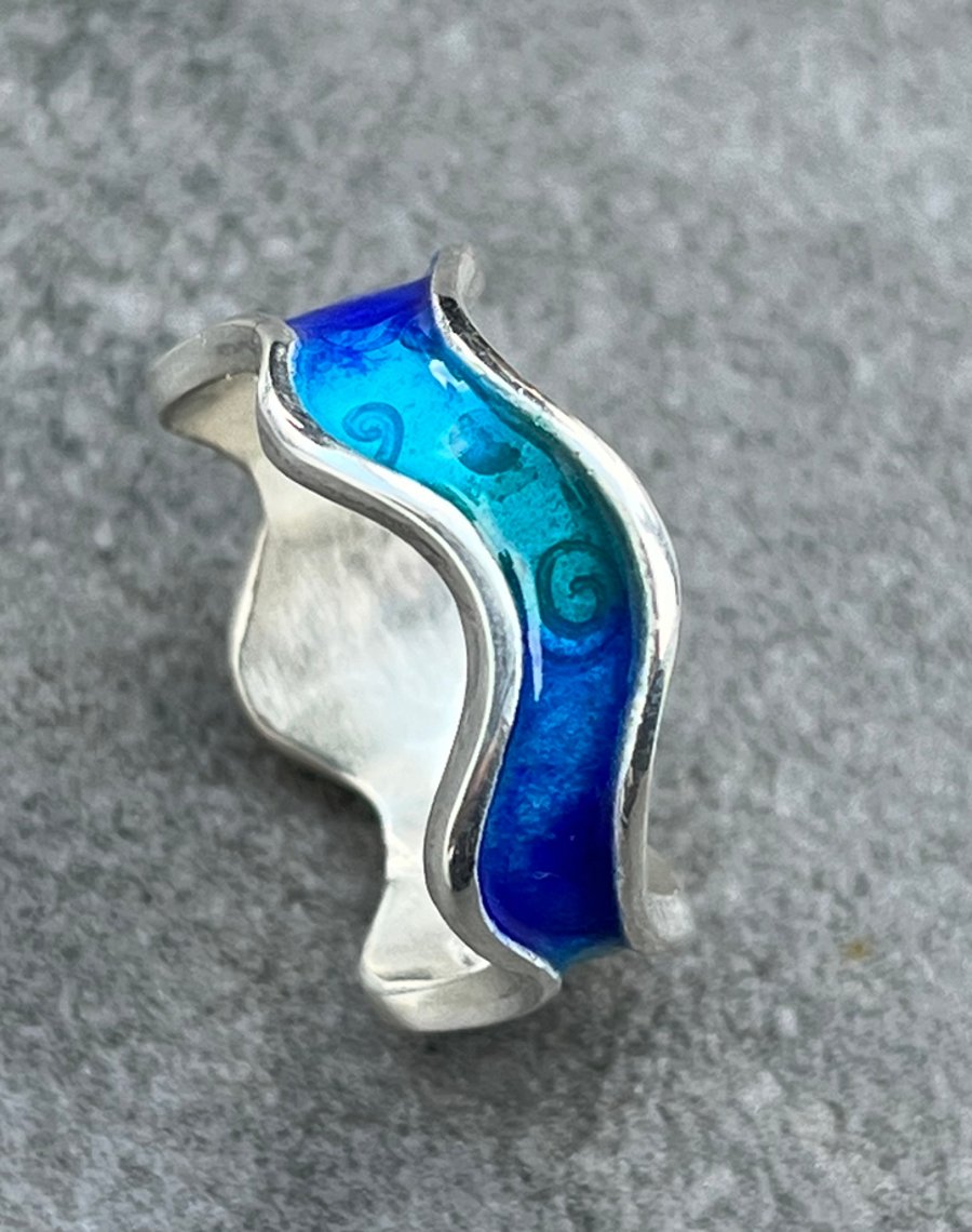 Enamel Wave Ring, Ocean Turquoise Wave Ring, sea ring, ocean wave ring, enamel, 