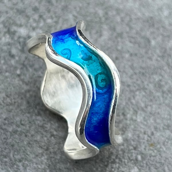 Enamel Wave Ring, Ocean Turquoise Wave Ring, sea ring, ocean wave ring, enamell,