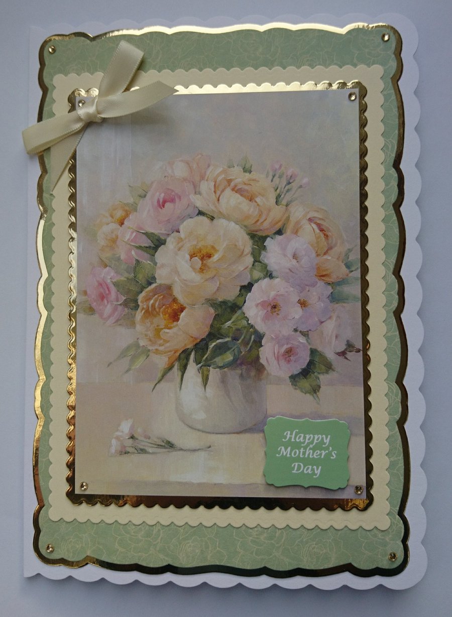 3D Luxury Handmade Card Happy Mother's Day Huge Vase Bouquet of Flowers