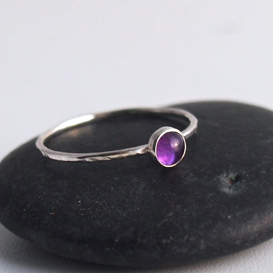 Amethyst Skinny Stacking Sterling Silver Ring.