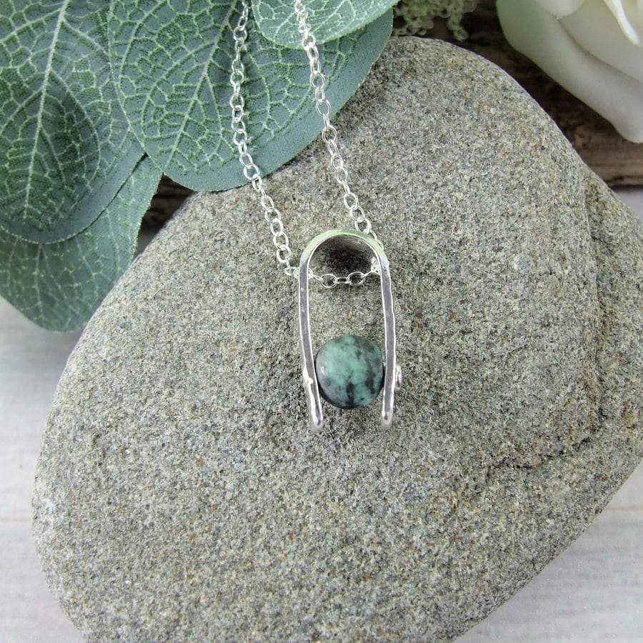 Turquoise Necklace, Sterling Silver Pendant with African Turquoise Gemstone