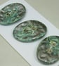 3 Medium Oval Verdigris Green Leaf Pattern Ceramic Buttons - Image 2