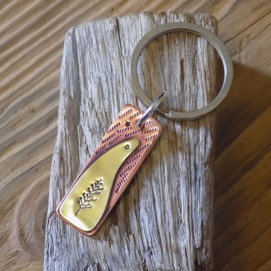 (Reserved for Hayfox makes)  Copper and brass mixed metals tree keyring 