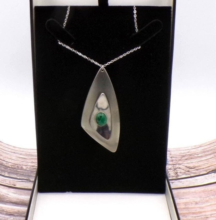 Malachite Gemstone And Stainless Steel Pendant