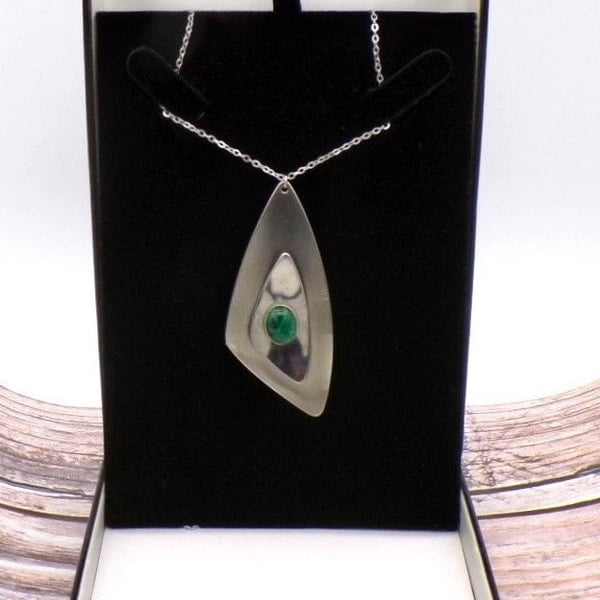 Malachite Gemstone And Stainless Steel Pendant