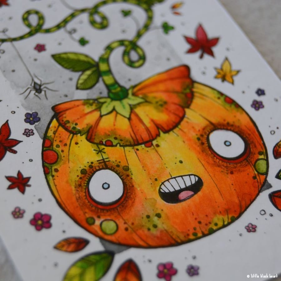 autumnal zombie pumpkin - original aceo