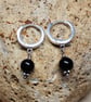 Black tourmaline huggie hoop earrings. Reiki jewelry uk. October birthstone