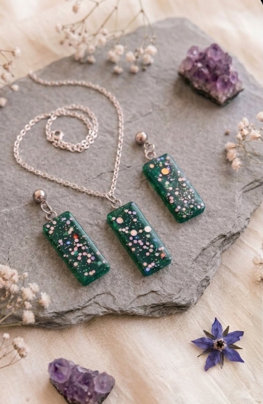 Handmade Emerald Green Resin Jewellery