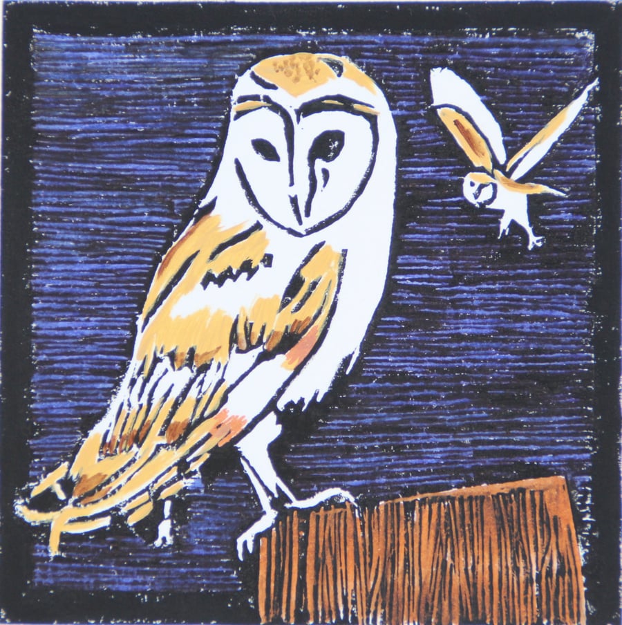 Barn Owl lino print, limited edition