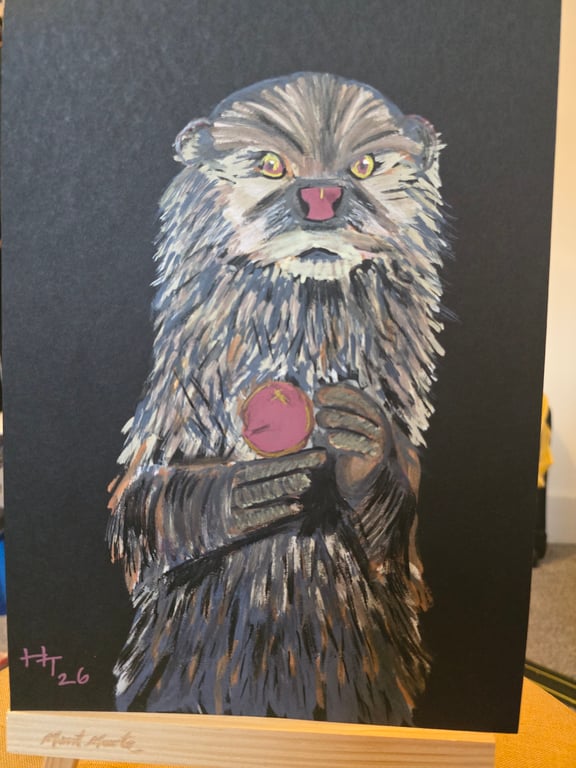 Otterly conkers - abstract painting on A4 paper