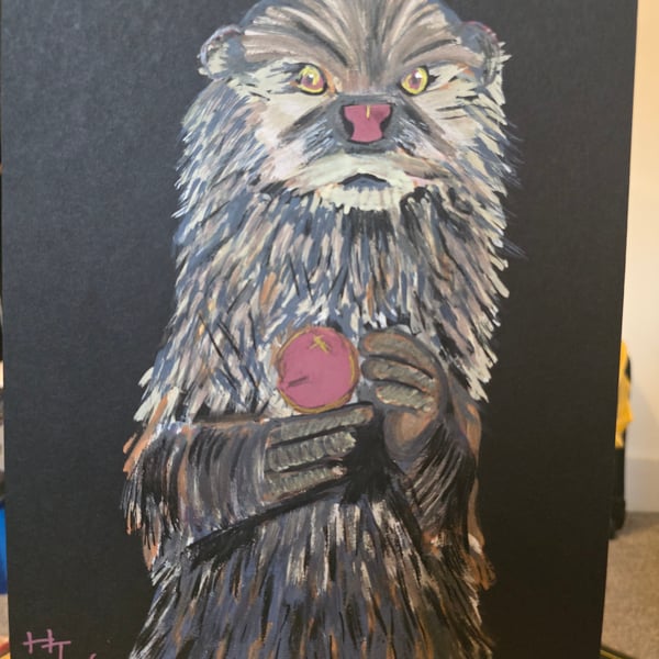 Otterly conkers - abstract painting on A4 paper