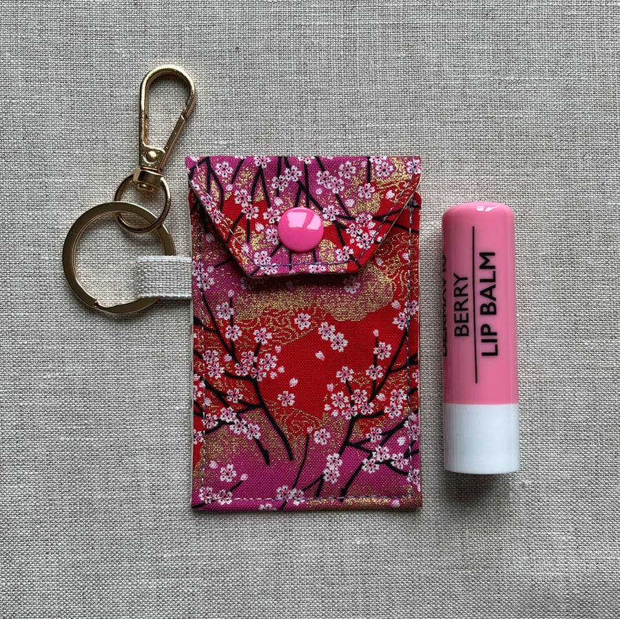 Lip Gloss Lipstick Keyring Pouch Japanese Pink Tiny Blossoms