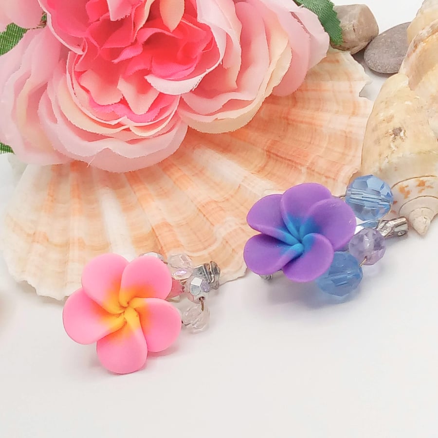Polymer Clay Flower and Crystal Brooch, Jewellery Gift for Her