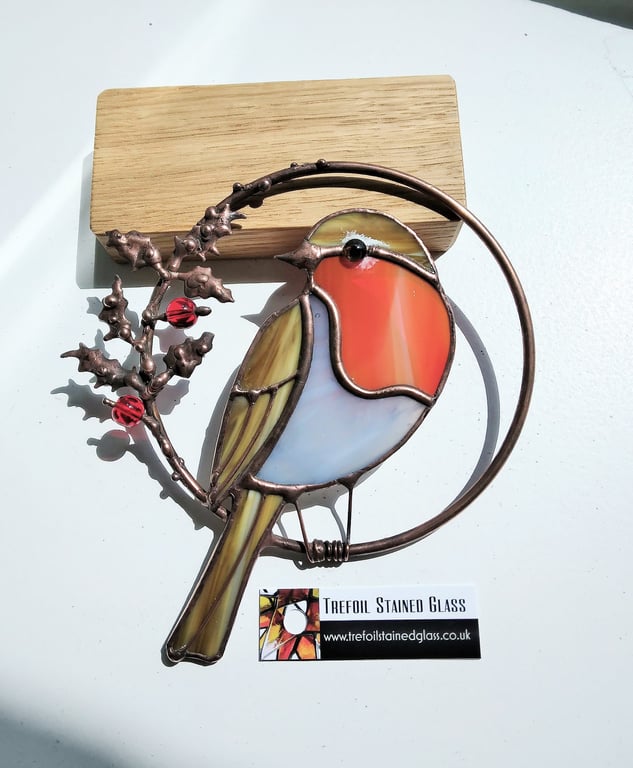 Stained Glass Robin Ring - handmade in Hampshire