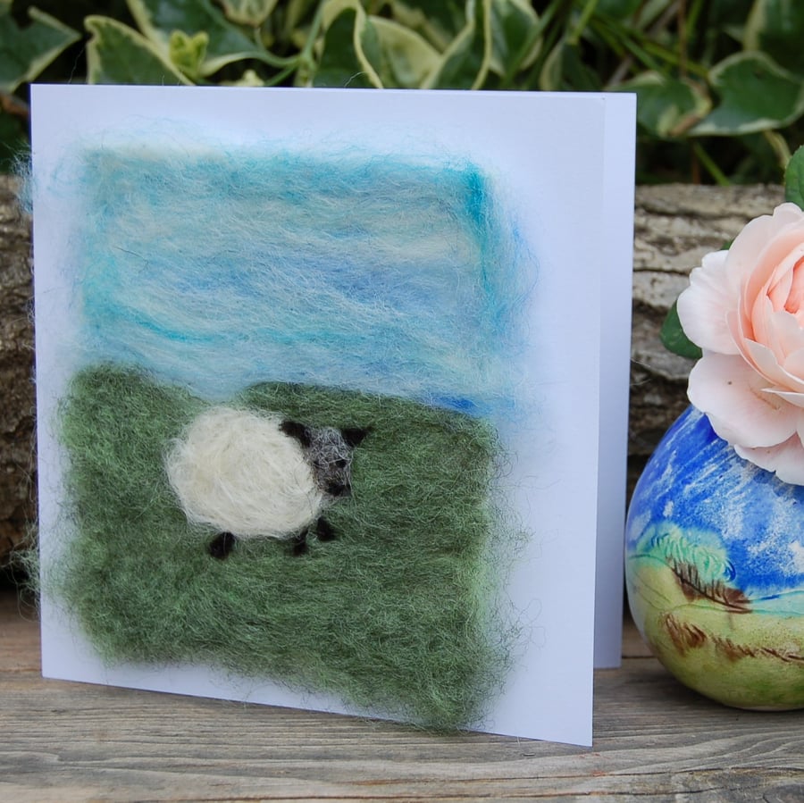 Blank Greetings card Wensleydale Sheep Needlefelt wool card