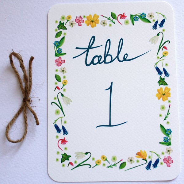 Wildflower wedding table numbers