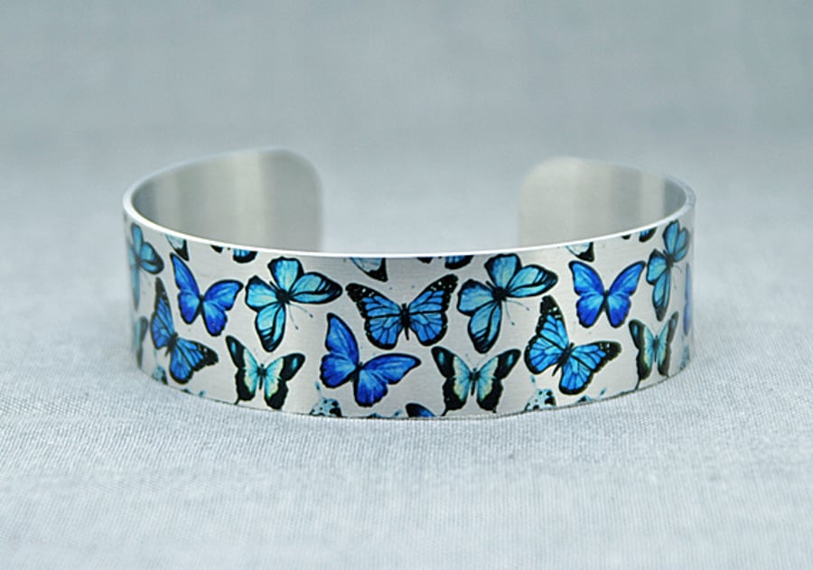 Butterfly jewellery cuff bracelet, bangle gift with blue butterflies. B485