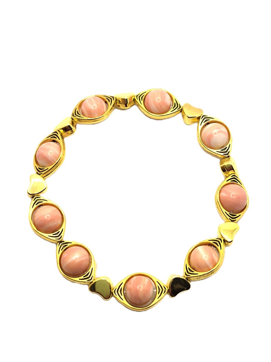 Rhodochrosite stretchy bracelet with gold coloured connectors