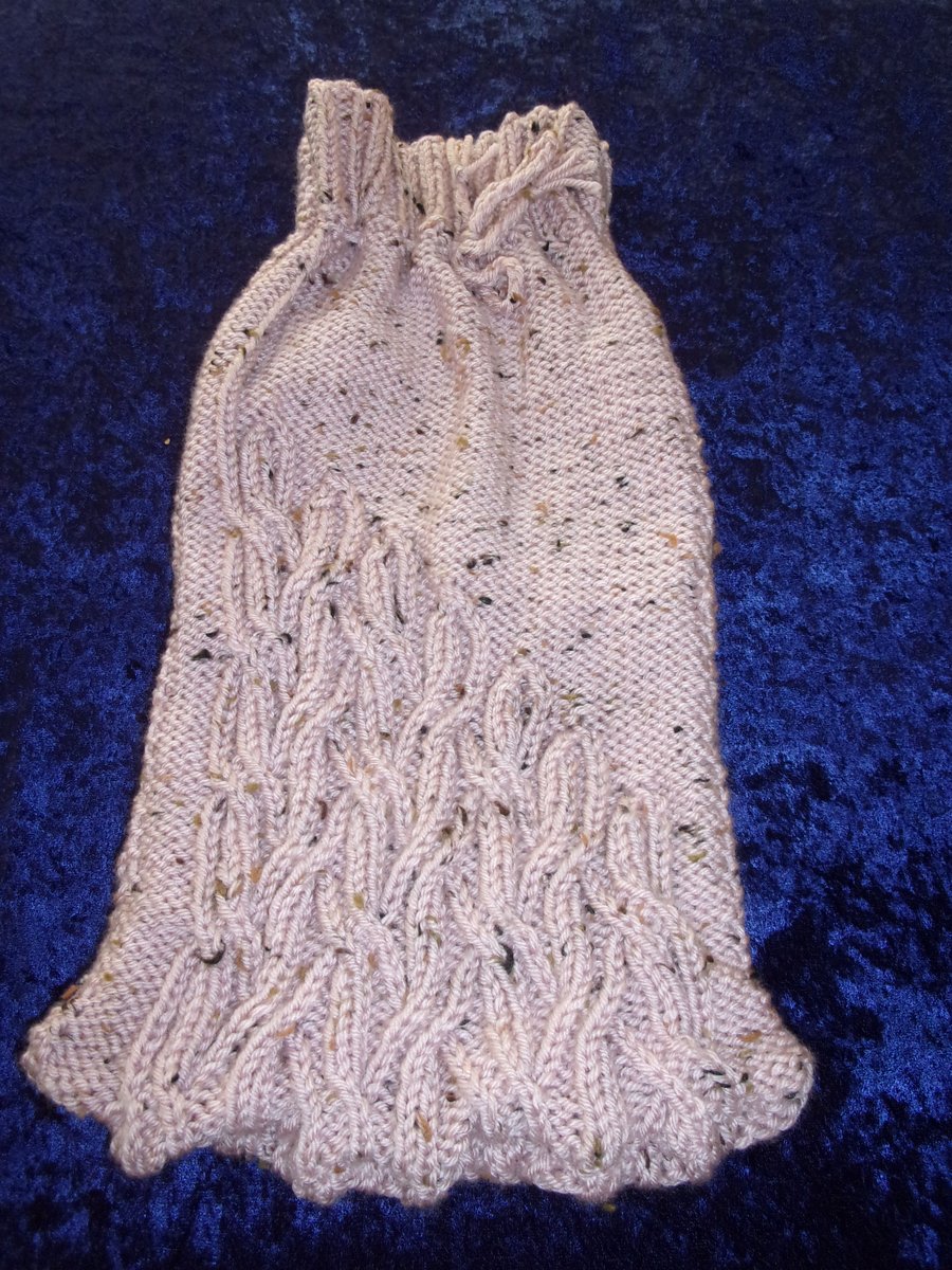 Pale Pink Aran Tweed Hot Water bottle Cover with Cable Design