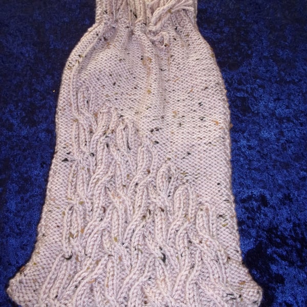 Pale Pink Aran Tweed Hot Water bottle Cover with Cable Design