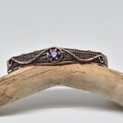Faceted Amethyst and Copper Wire Wrapped and Woven Cuff Bracelet